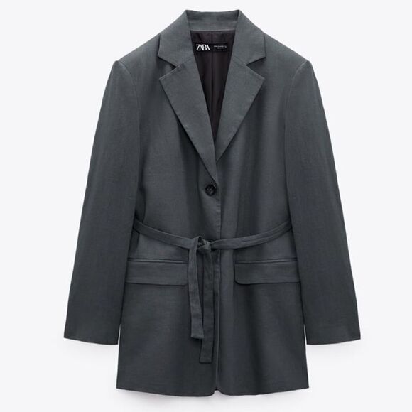 Zara LINEN BLEND BLAZER WITH BELT - Picture 2 of 8